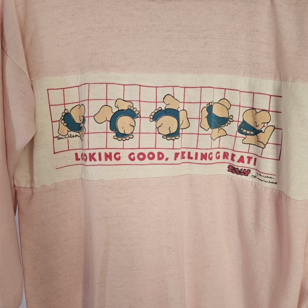Vintage 1987 Ziggy Cartoon Size Large Pink Long Sleeve Fleece Nightgown - Picture 2 of 12